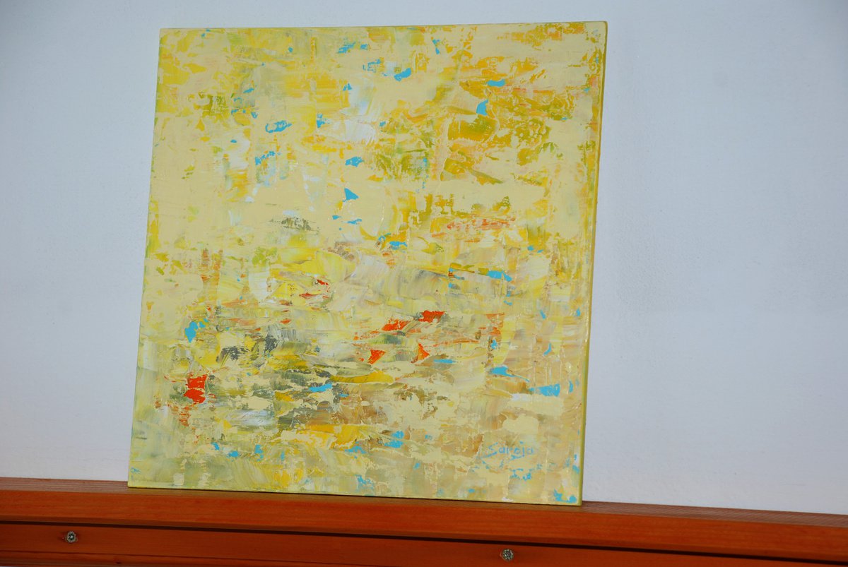 Abstract Landscape Oil Painting By Saroja Van Der Stegen, 12 X 12", Hope 3 (Ref#:1293-30Q), Original Artwork