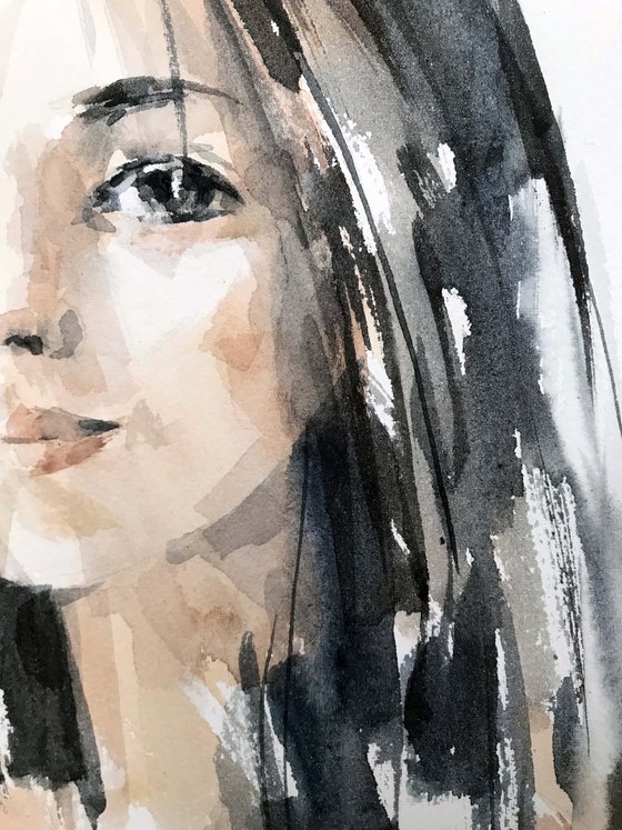 Girl from Asia. Portrait. one of a kind, original painting.