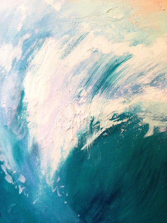 The great turquoise wave- large size- original acrylic painting - 100 x 81 cm ( 39 x 32 inches)