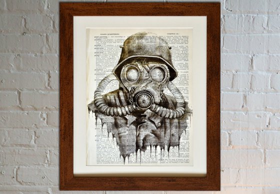 Gas Mask - Collage Art on Large Real English Dictionary Vintage Book Page Perfect Gift For Him