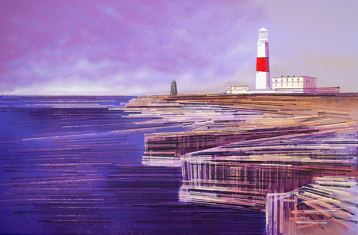Impressionistic Landscape Acrylic Painting By Marc Todd, 30 X 20", Lighthouse At Portland Bill, Original Artwork