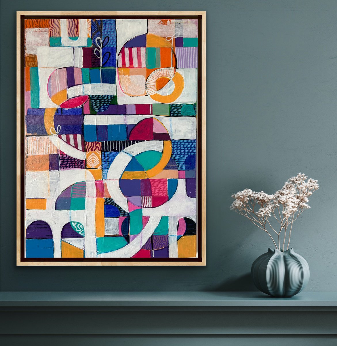 Geometric Abstract Painting By Samantha Malone, 20 X 28", All Together, Original Artwork