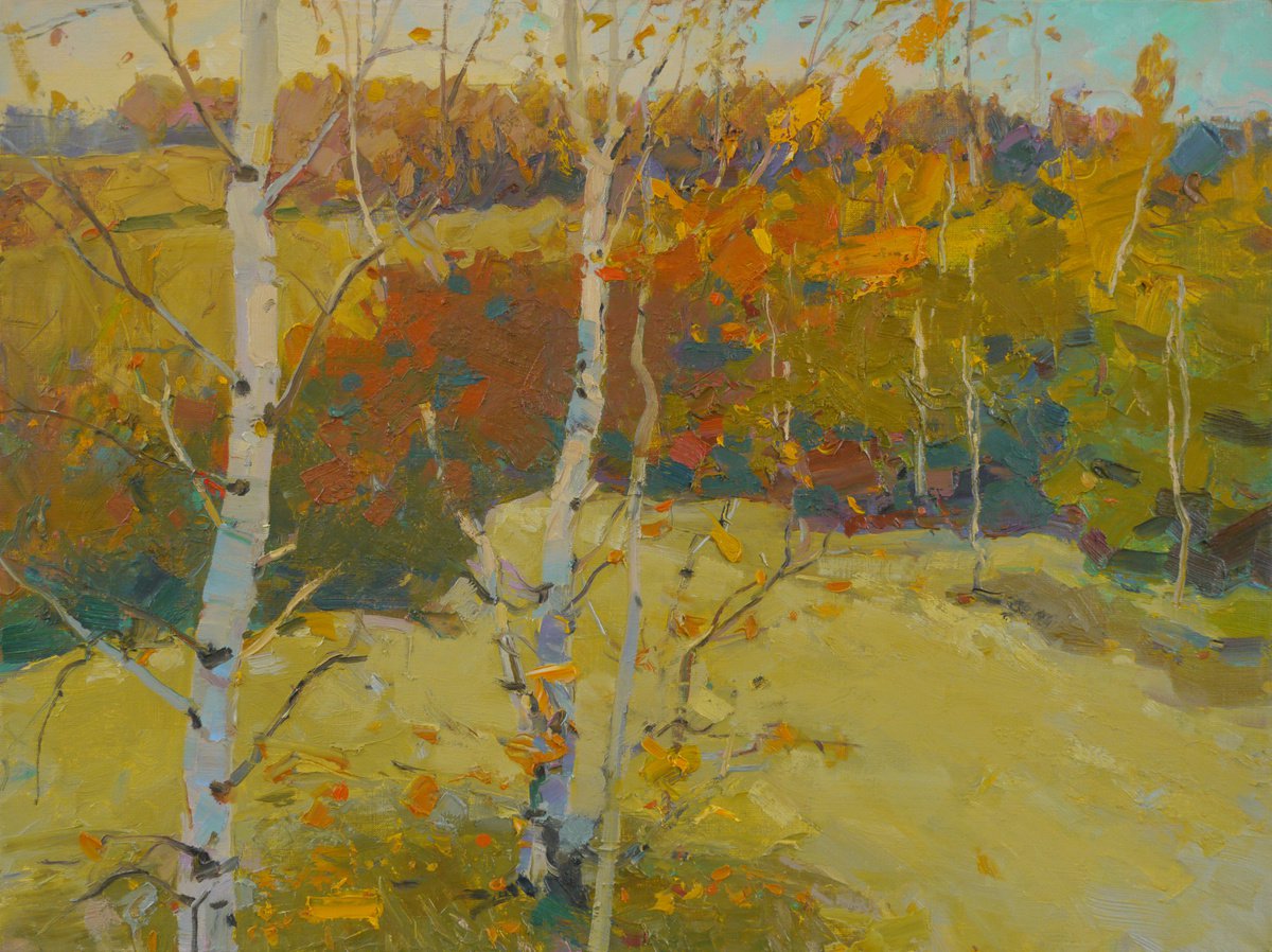 Impressionistic Landscape Oil Painting By Victor Onyshchenko, 31 X 24", Autumn Colors, Original Artwork