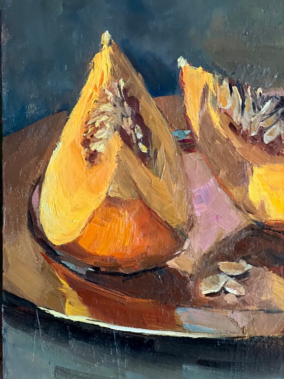 Still life Oil Painting - Pumpkin Slices on a Plate