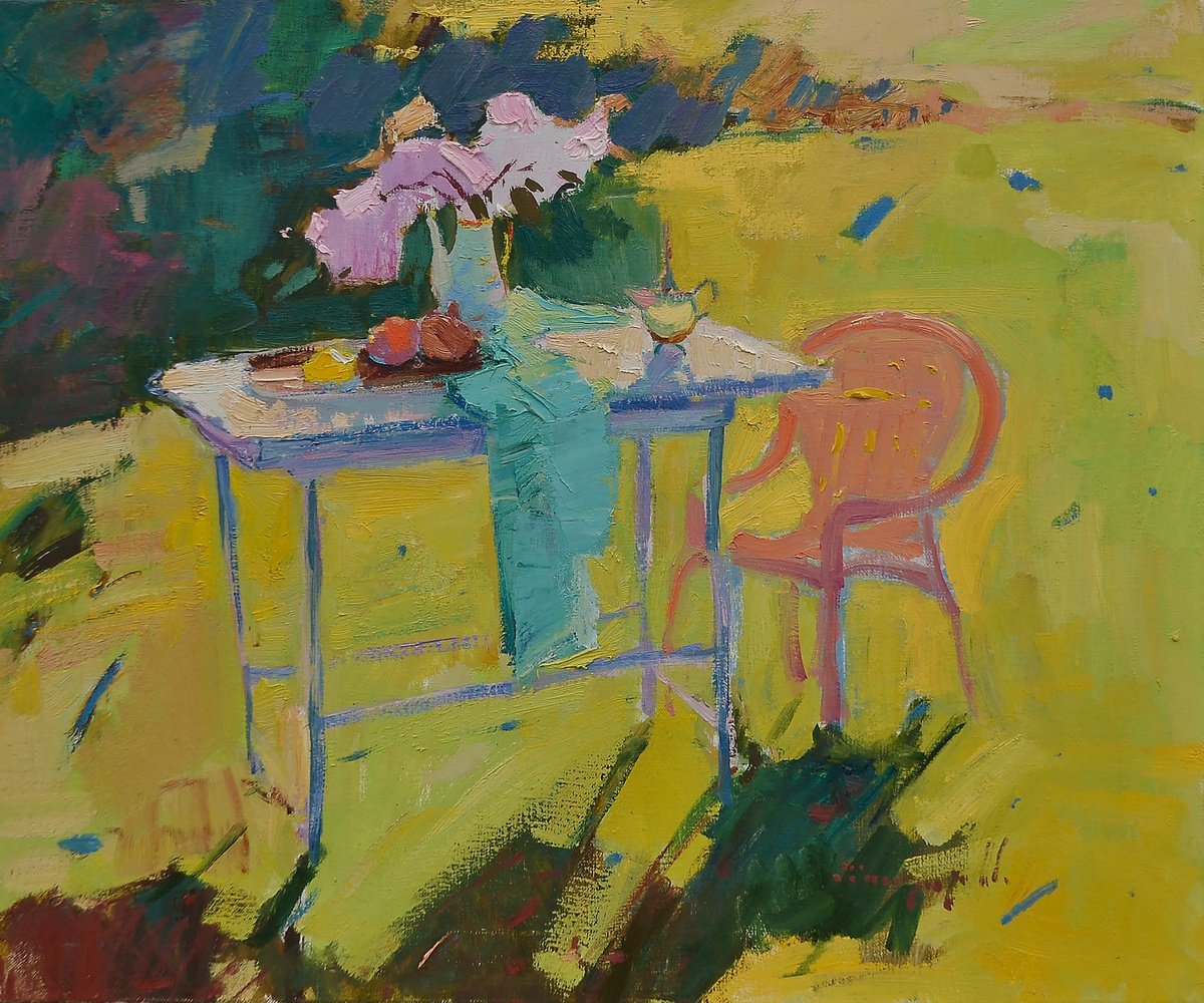 Impressionistic Botanical Oil Painting By Alexander Shandor, 28 X 24, In The Sun, Original Artwork