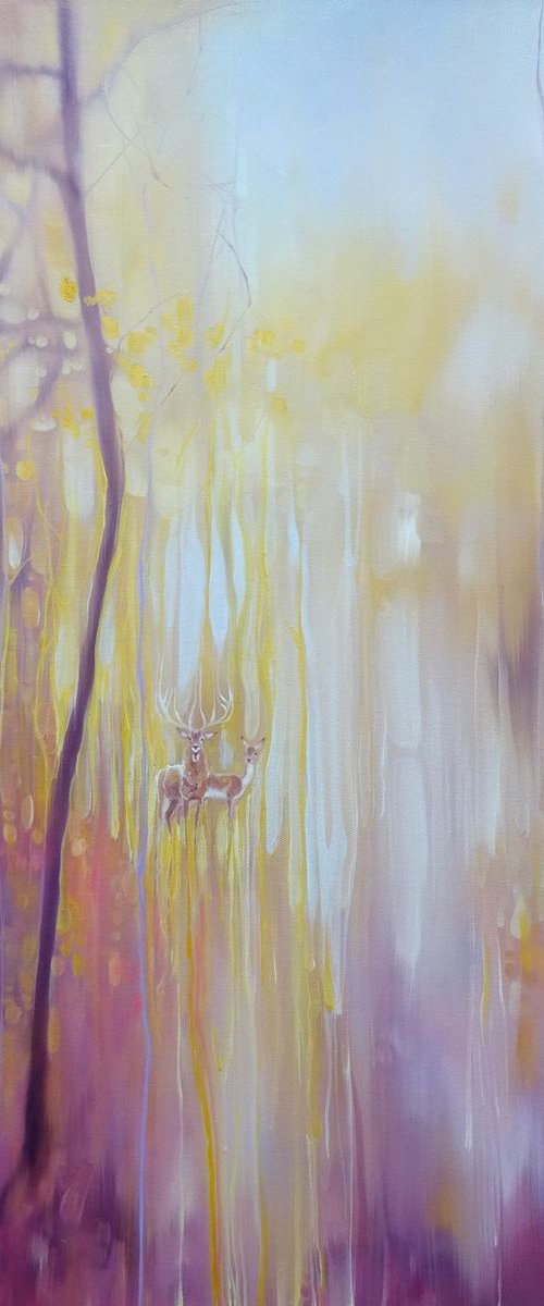 Something Changes- a sussex autumn landscape with deer by Gill Bustamante
