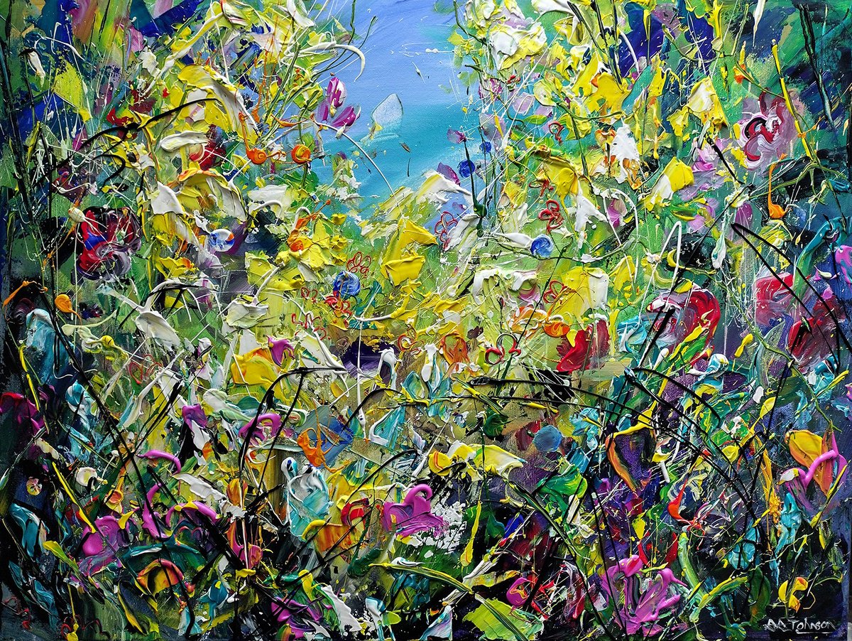 Abstract Botanical Acrylic Painting By Andrew Alan Johnson, 31 X 24, Wild - Flowers, Original Artwork