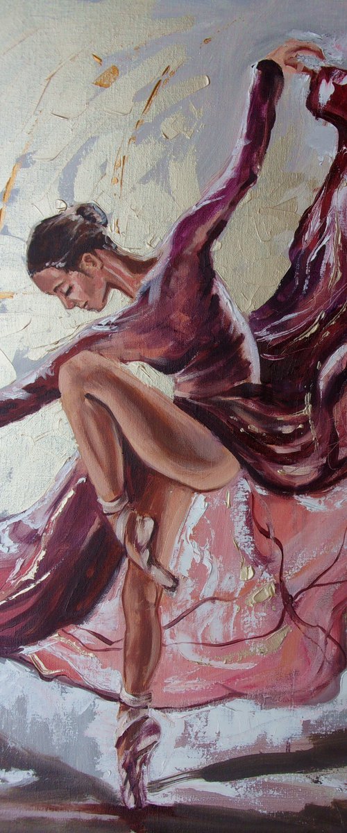 " PURPLE DANCE ... "- ballerina liGHt ballet ORIGINAL OIL PAINTING, GIFT, PALETTE KNIFE by Monika Luniak