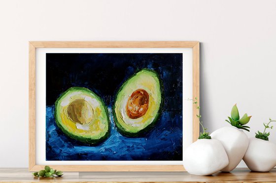 Avocado Painting Original Art Kitchen Artwork Fruit Vegan Wall Art