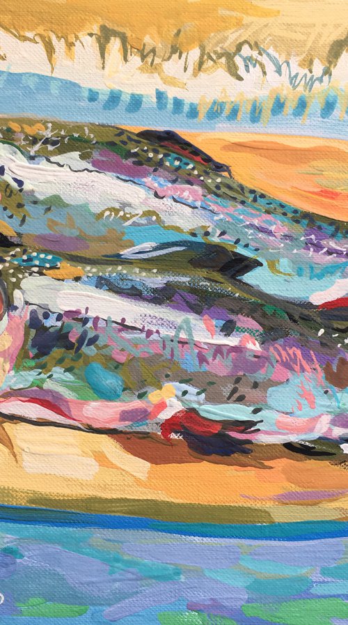Rainbow trout. Two fish on a wooden plank. by Ole Karako