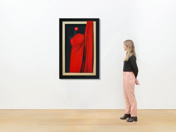 Still life in hyperrealism "Just Red Fabric on a Black Mannequin..."