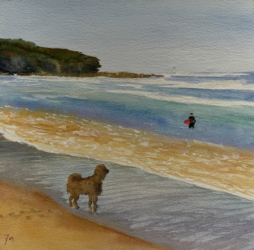 Surfer and dog by Shelly Du