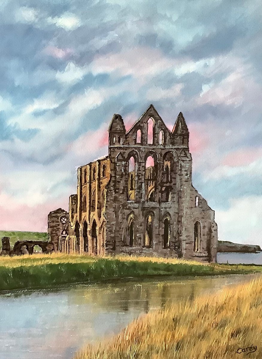 Photorealistic Landscape Watercolour By Darren Carey, 11 X 15, Whitby Abbey Ruins. Yorkshire, Original Artwork