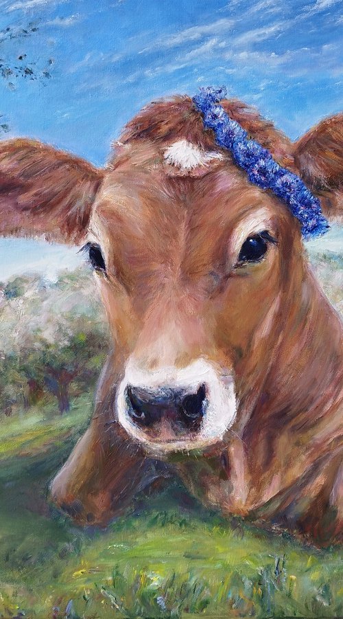 Maja, The Resting Cow In The Orchard by Jura Kuba Art