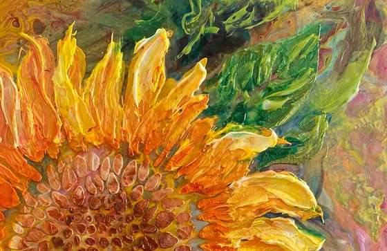 Sunflower Impasto Palette Knife Painting