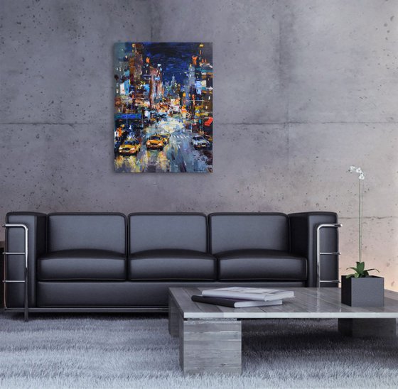 Night City Street - Original urban landscape painting