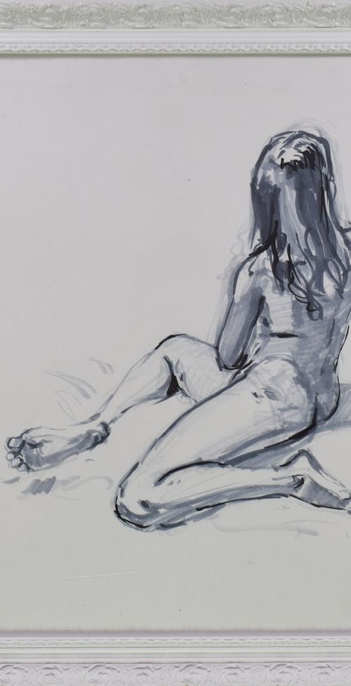 Nude life drawing in ink by william hallett