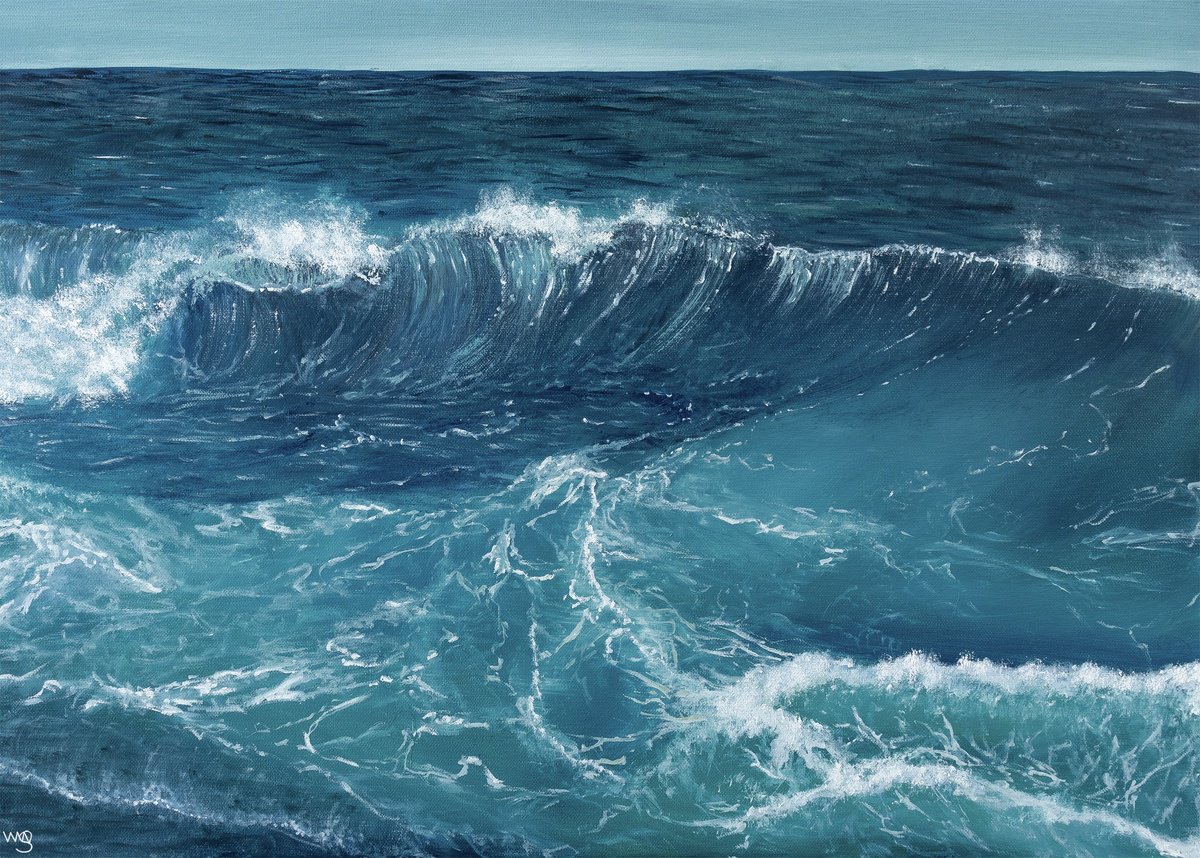 Photorealistic Landscape Oil Painting By Sarah Vms Art, 28 X 20", Ocean, Original Artwork