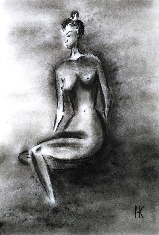 Female nude original charcoal artwork