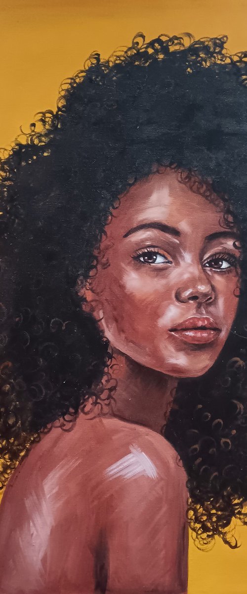 Afro Beauty - original oil portrait by Mateja Marinko