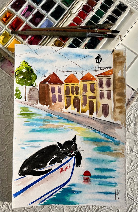 Amalfi Cat Painting