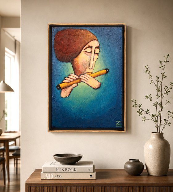 Hout fluit IV (30cm x 42cm x 1.6cm)