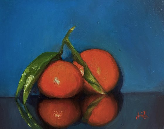 Leafy Oranges Still Life.