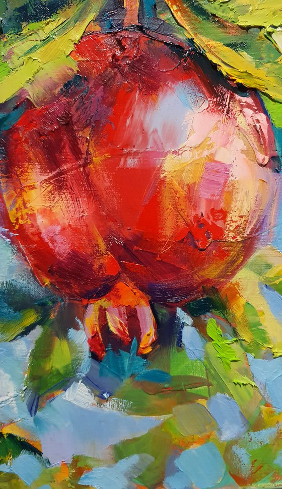 Painting original oil stil life - Pomegranates, Fruits Red