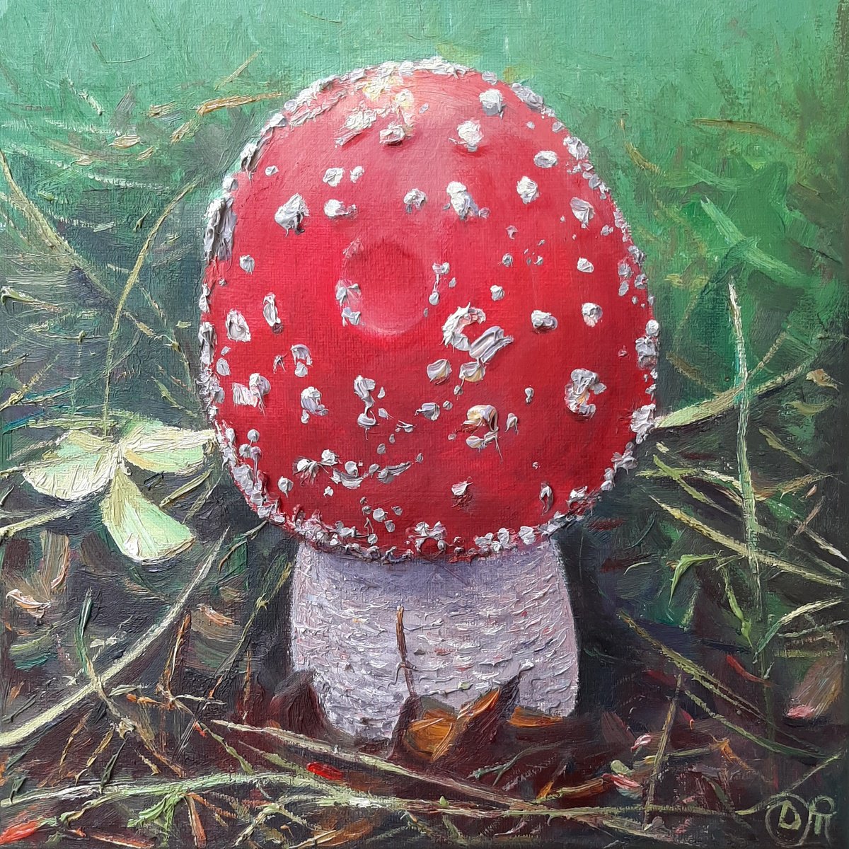 Photorealistic Landscape Oil Painting By Dmitrij Tikhov, 12 X 12, Fly Agaric Red, Original Artwork