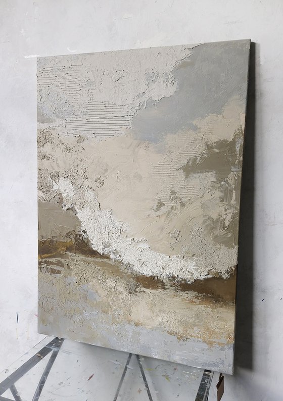"Fjord 2" Abstract blue brown textured art