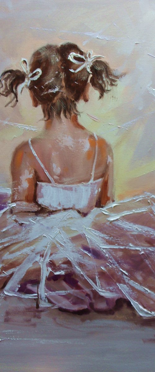 " LITTLE DANCER "- ballerina liGHt ballet ORIGINAL OIL PAINTING, GIFT, PALETTE KNIFE by Monika Luniak