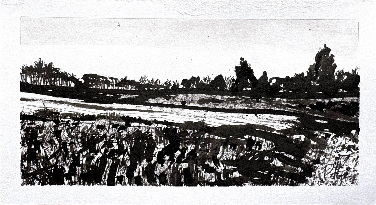 Expressive Ink Drawing , Pennsylvania Fields By Steve Potts, 6 X 3, Artwork For Sale On Artfinder