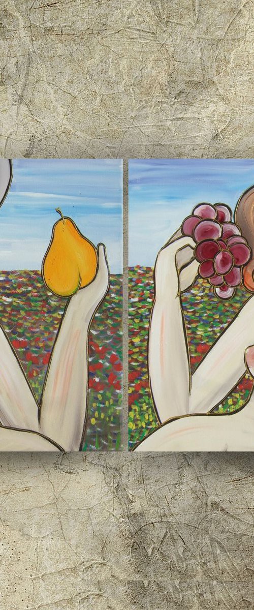 Portrait of nude Girlfriends Burlesque Girls F130-131 40x80 cm Paintings diptych decor Beautiful Women acrylic on stretched canvas wall art by Ksavera
