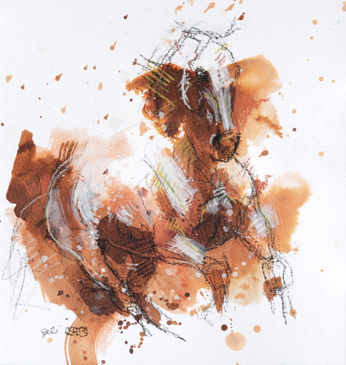 Expressive Watercolour , Equine Nude 295 By Benedicte Gele, 7 X 8, Artwork For Sale On Artfinder