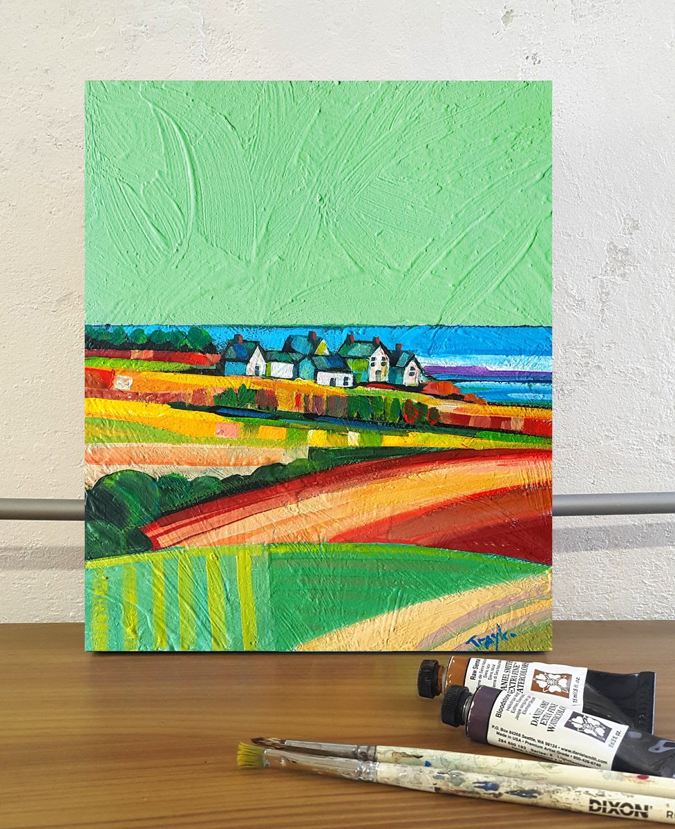 Impressionistic Landscape Acrylic Painting By Trayko Popov, 8 X 10", Before Dawn, Original Artwork