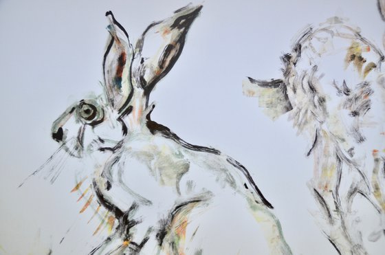Two Hares Monoprint, 1/3