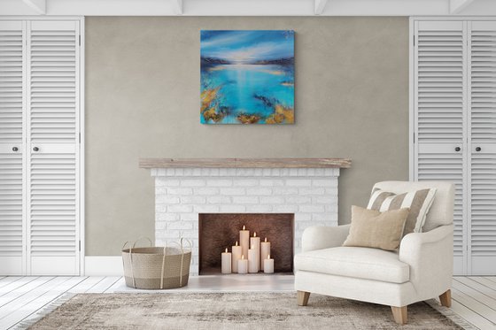 A beautiful large modern structured semi-abstract seascape painting "After the rain"