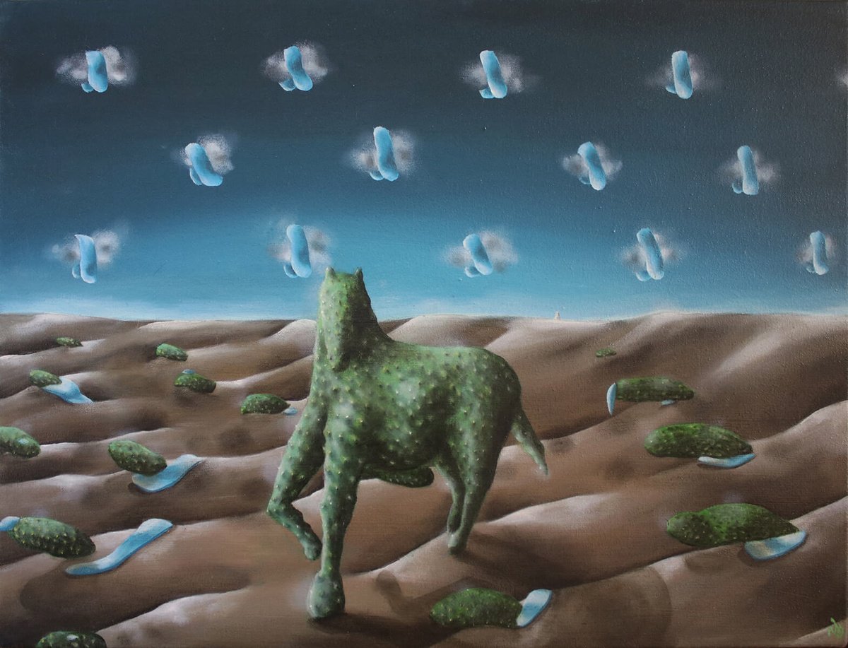 Surrealistic Animal Oil Painting By Vanessa T Stefanova, 21 X 16", Diagnosed Hypochondriac, Original Artwork