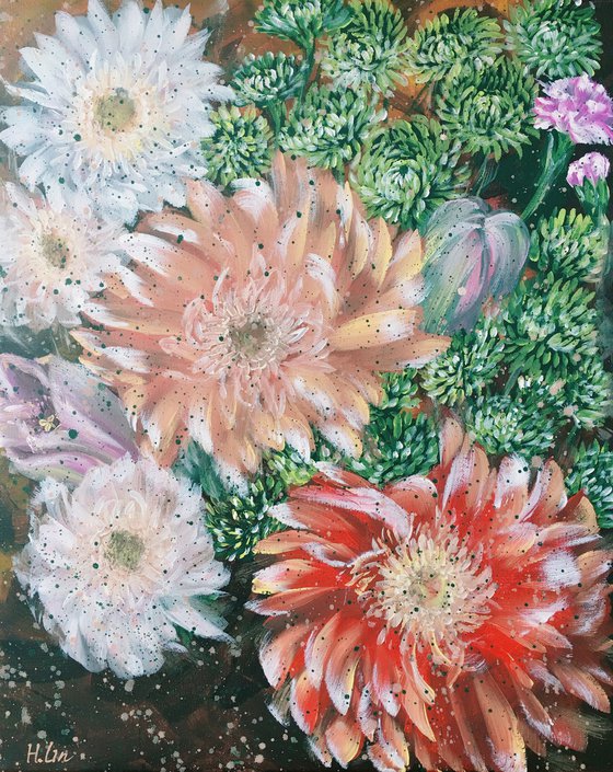 Love is a flower we got to let it grow - Gerbera, Carnation, Pink Lily and Button Pom Green chrysanthemum