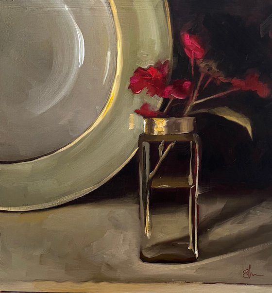 Hydrangea and glass vase