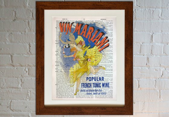 Vin Mariani - Collage Art Print on Large Real English Dictionary Vintage Book Page