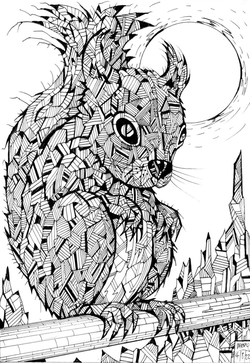 Illustrative Animal Ink Drawing By Spencer John Derry, 8 X 12", Squirrel, Original Artwork