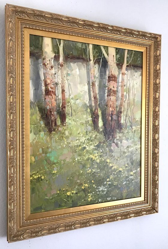 Birches Grove, Landscape Original oil painting  Handmade artwork One of a kind Signed