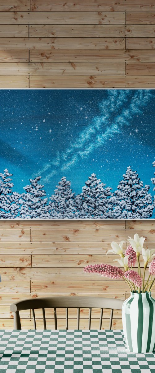 Starry Night Over Snowy Forest by Rimma Savina