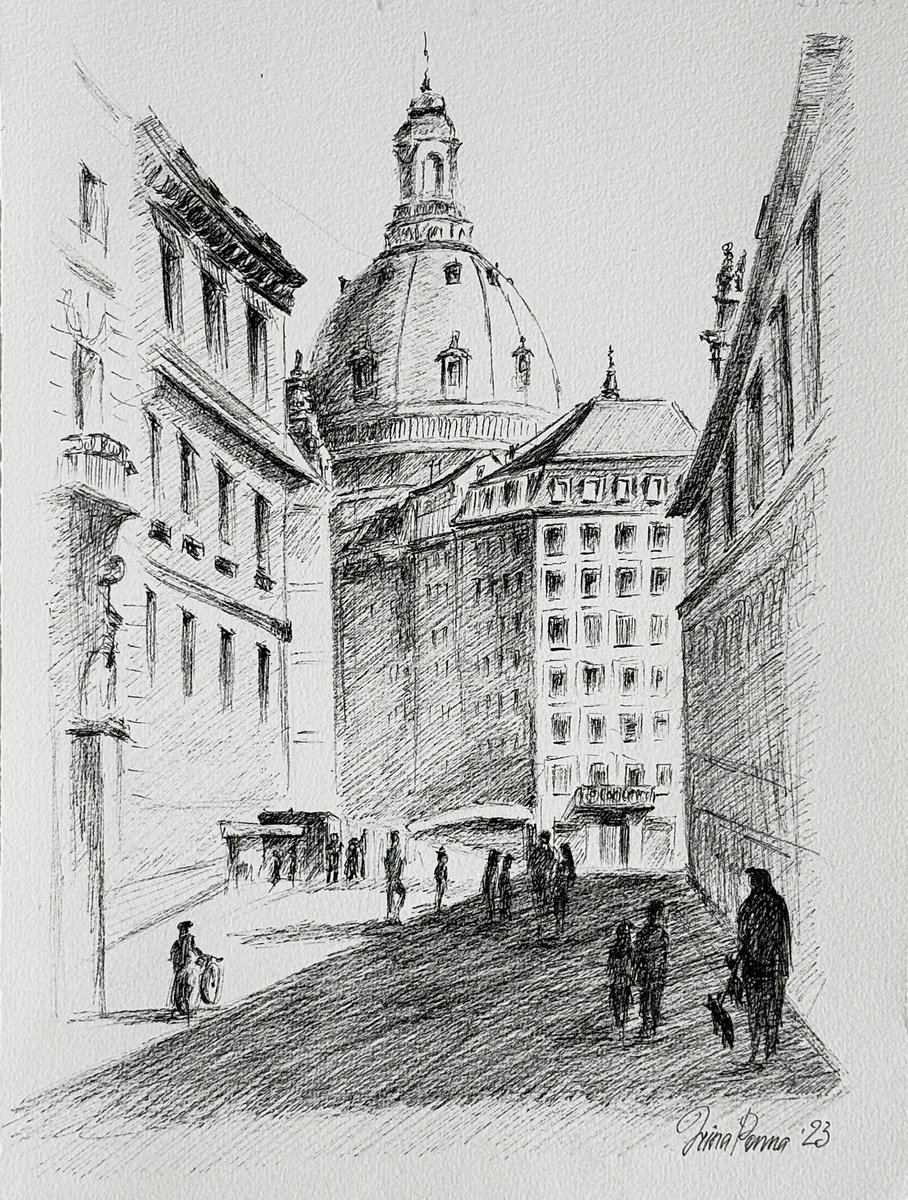 Graphic Ink Drawing , Old Street By Irina Ponna, 9 X 12, Artwork For Sale On Artfinder