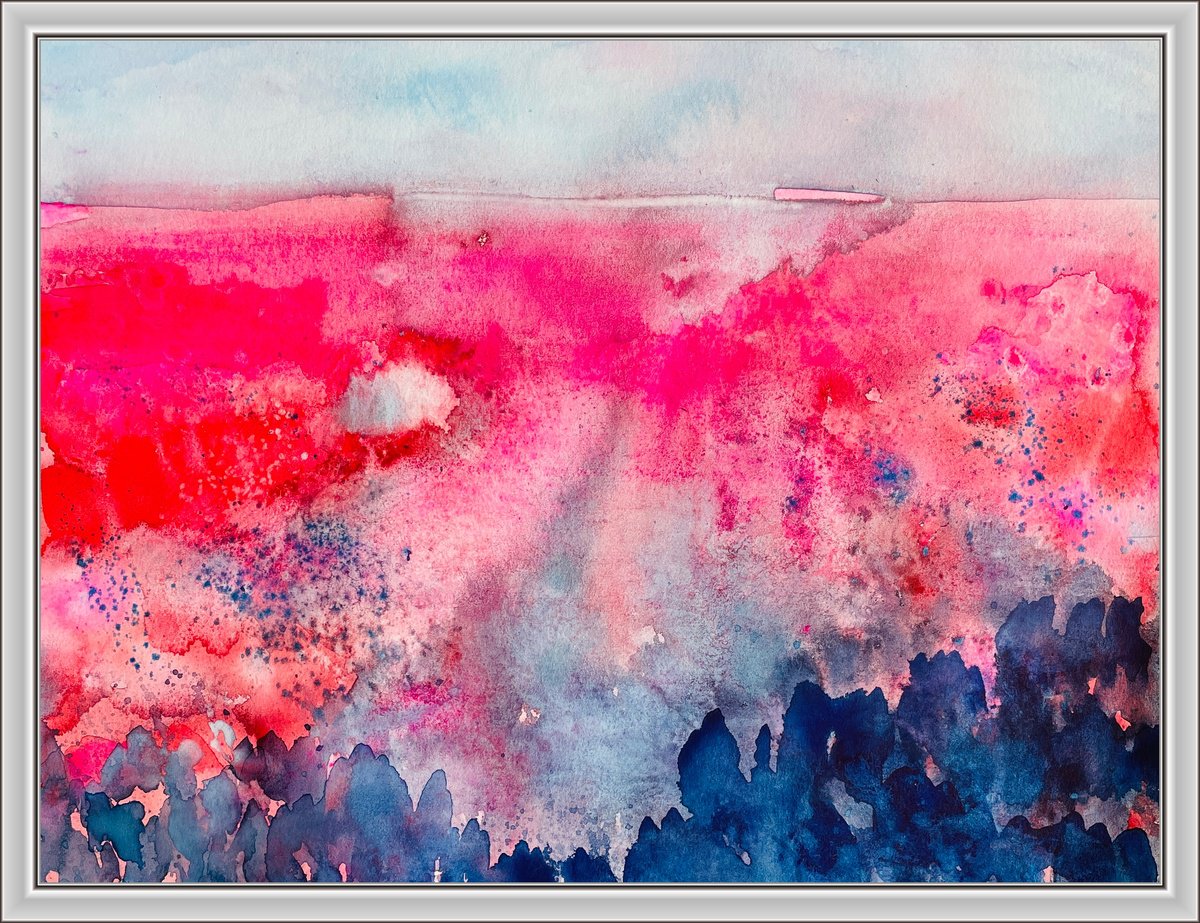 Abstract Botanical Watercolour By Gesa Reuter, 14 X 10, Poppy Fields, Original Artwork