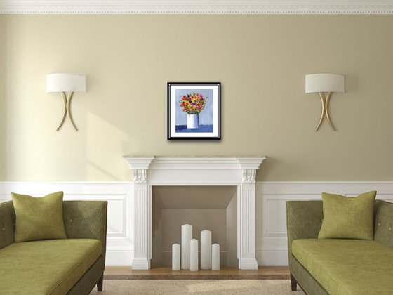 Spring Flowers in a Small White Vase