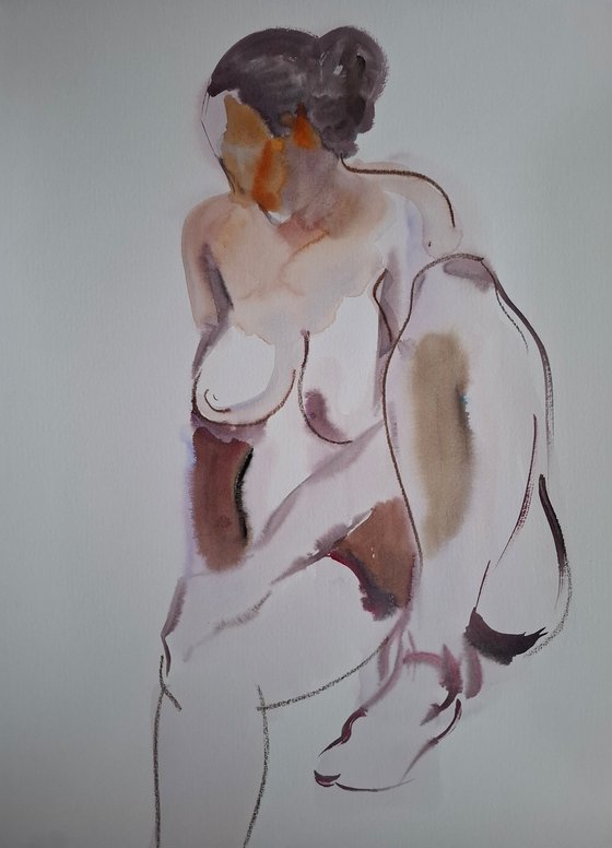 Watercolour "Sitting nude"