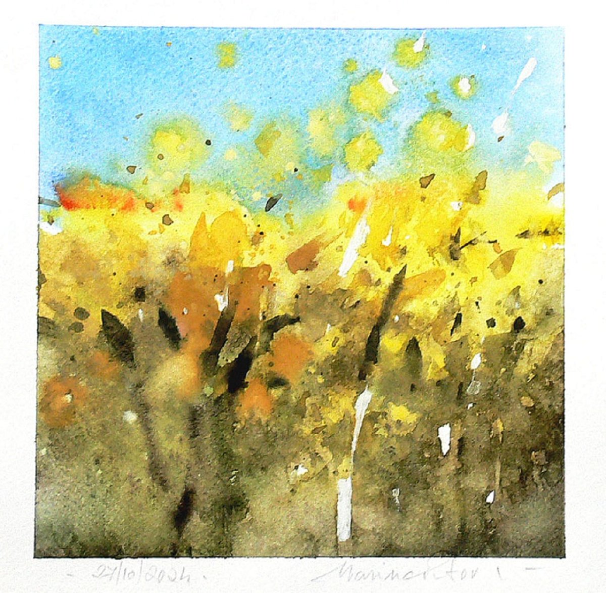 Expressive Abstract Watercolour By Marin Victor, 7 X 7", Abstract Watercolor., Original Artwork