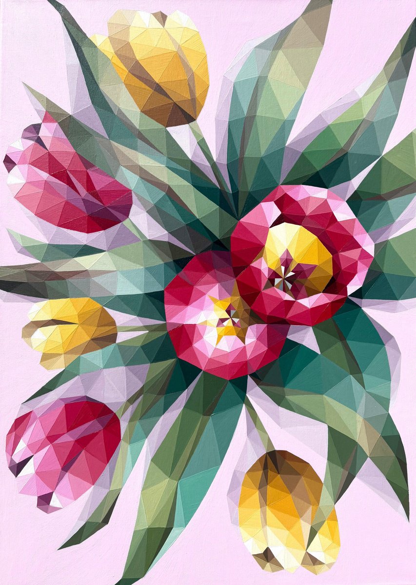 Pink And Yellow Tulip Bouquet By Maria Tuzhilkina, 20 X 28, Artwork For Sale On Artfinder